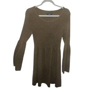 American Eagle Outfitters Soft Ribbed Olive Green Long Bell Sleeve Sweater Dress